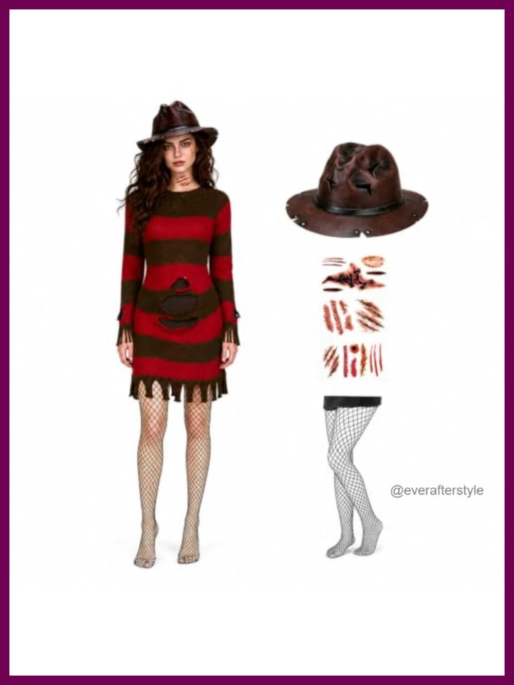Women's Striped Knit Sweater Dress 3-Piece Halloween Costume with Hat and Glove
